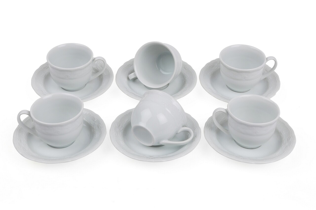 Set 6 cesti + 6 farfurii, Kutahya Porselen, LL12KT00, 50 ml, portelan, alb - imagine 6